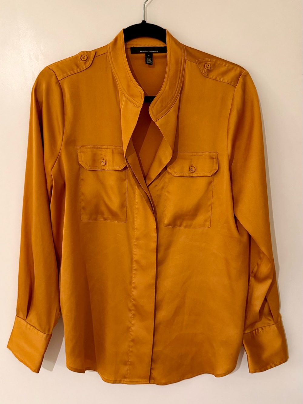 White House Black Market Golden Mustard Button-Front Blouse
